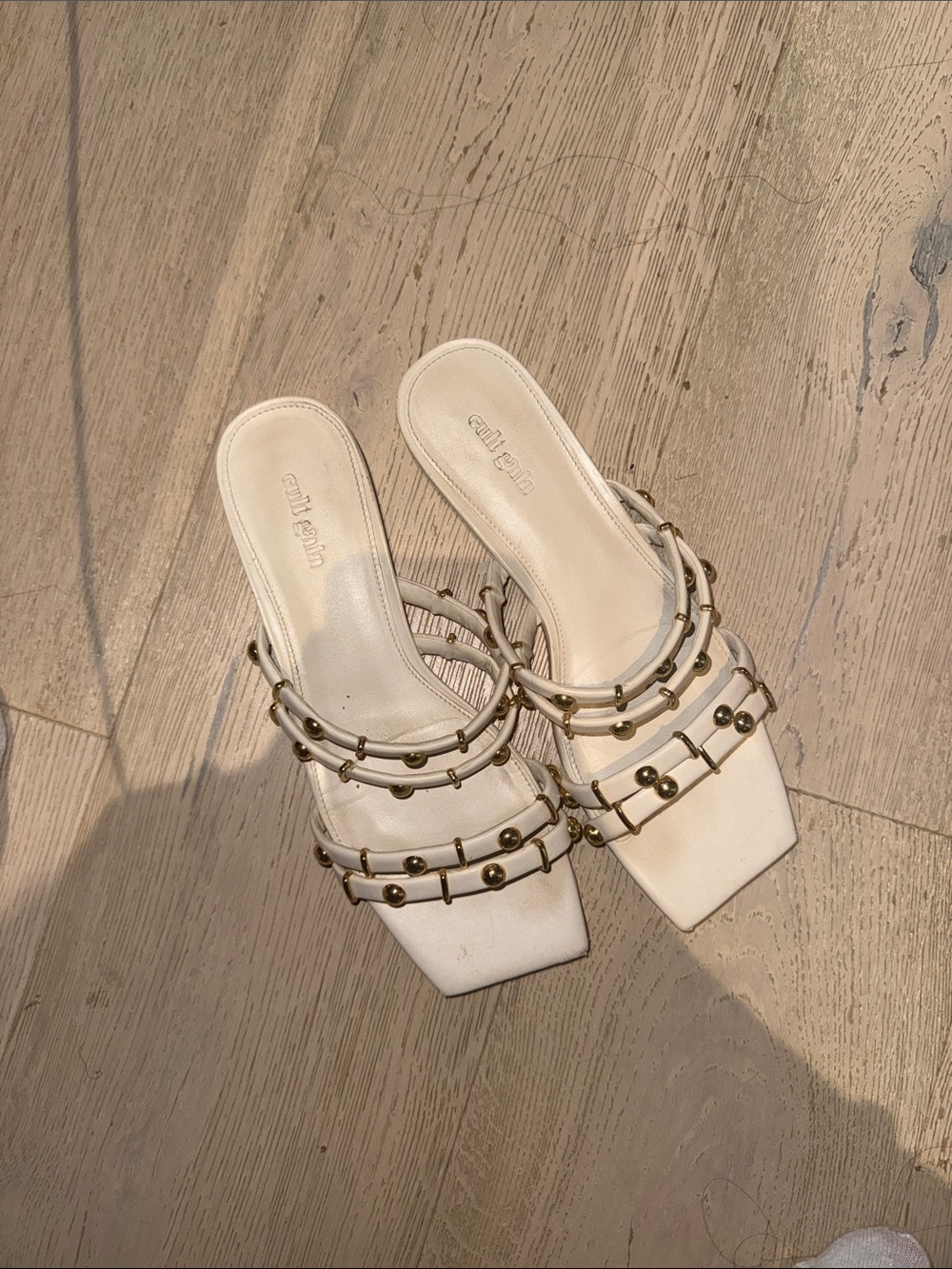 Cult Gaia White Studded Slide Sandals